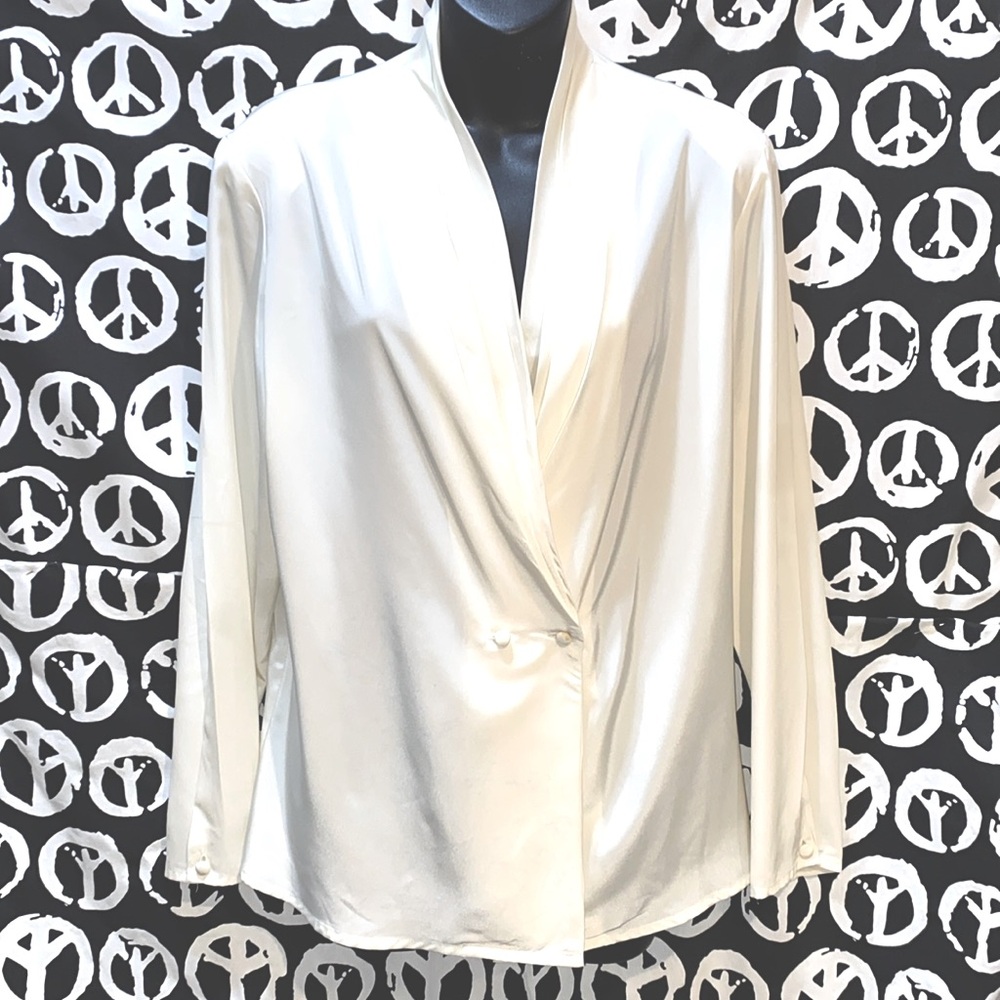 BRAEMAR by JEREMY SCOTT CREAM LONG SLEEVE POLYESTER BLOUSE SZ 12